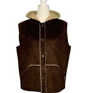 Lauren Ralph Lauren Faux Suede & Shearling Western Hooded Vest Size L